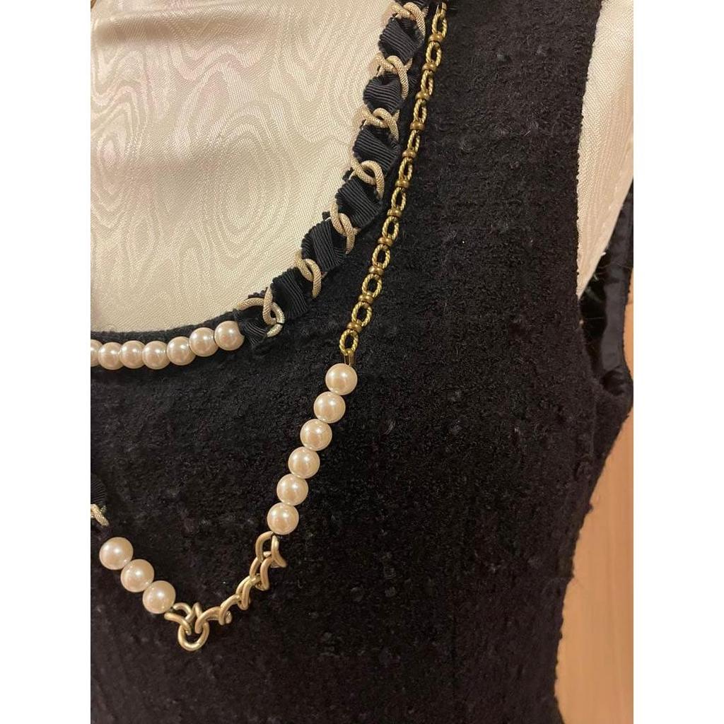 Used MOSCHINO Black Sleeveless Tweed Dress with Necklace