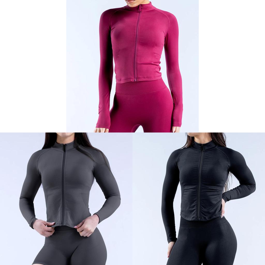Seamless Long Sleeve Yoga Jacket With Zipper For Women Fitness And Running Activities