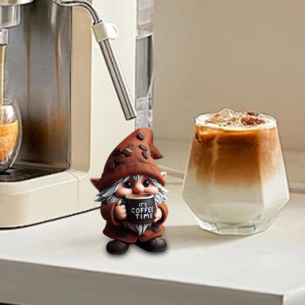 Small Gnomes Figurines Handcrafted Kitchen Counter Figurines Resin Gnomes for Dining Room Coffee-Themed Dwarf Decorations