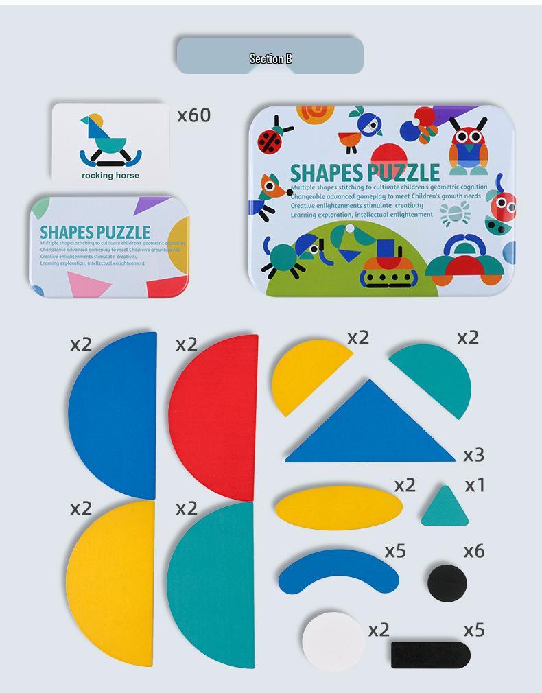 Geometric Shape Puzzle Tin: Educational Wooden Tangram for Children