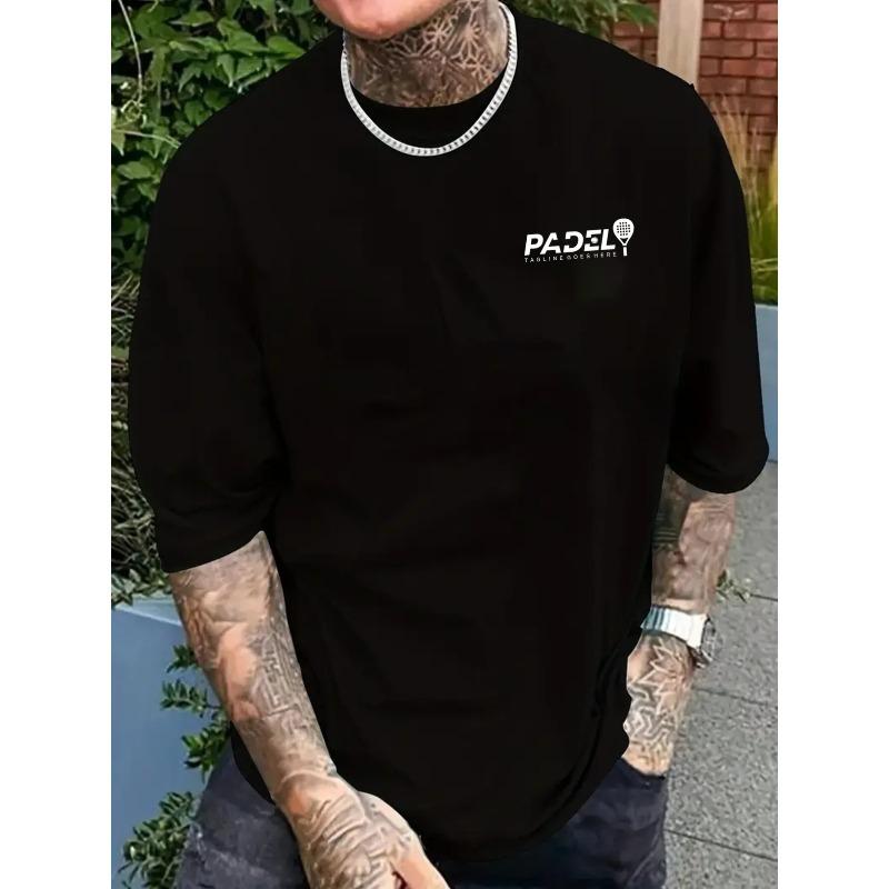European sizes Men'S T-Shirt with Double-Sided Print of a Badminton Racket, Stylish And Trendy Short Sleeves
