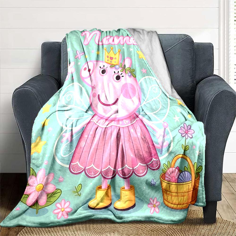 Customiz Name Personality Peppa Pig Blanket Soft &Warm Sofa Office Bed Travel Lunch Break Blanket, Gift Suitable All Seasons