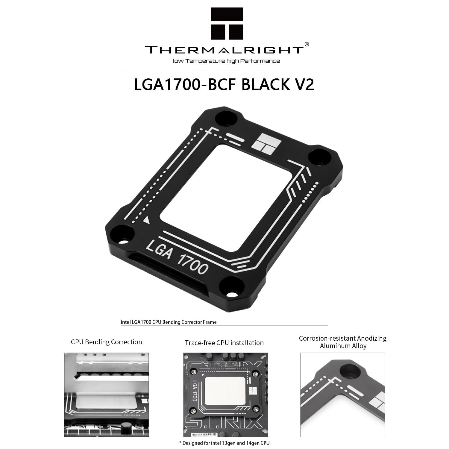 Thermalright LGA1700-BCF Black V2 Фиксатор для ЦП, Intel 12/13/14-го поколения Фиксатор против изгиба, Зажим для фиксации ЦП LGA1700, Корректирующий фиксатор изгиба ЦП LGA17XX,