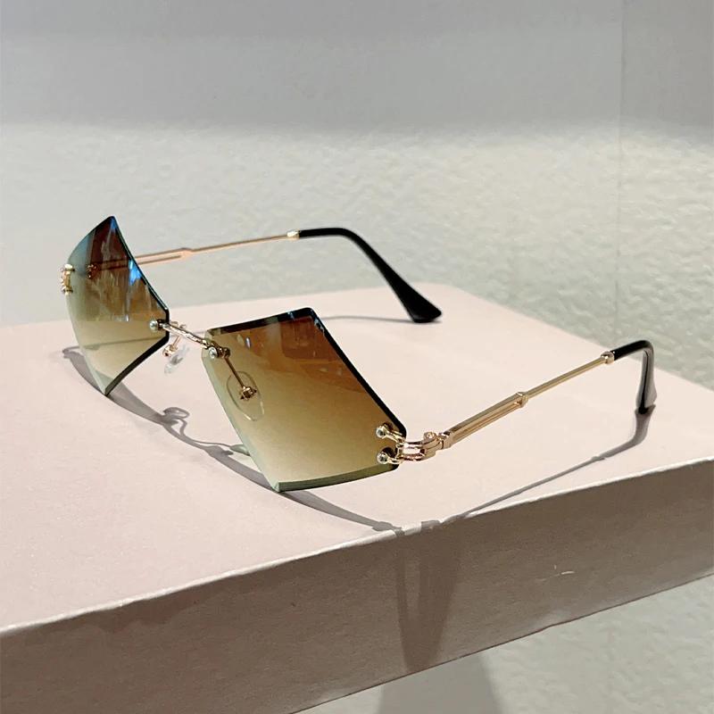 Rimless Lozenge Sunglasses  New In Stylish Gradient Sun Glasses Men Women Trendy Vintage Brand Design Casual Shades