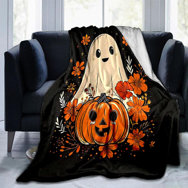 1pc Cartoon Ghost & Pumpkin Halloween Blanket  Cartoon Throw for Home Decor, Gift Idea, Room Decoration, Living Room, Travel, Camping