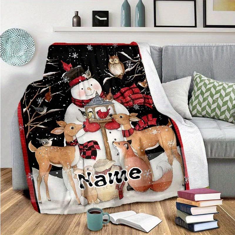 Christmas Deer Tree Customized Your Name Blanket Warm Comfortable Soft Blanket For Chair Office Sofa Bed Sofa Office Camping Suitable For Gifting