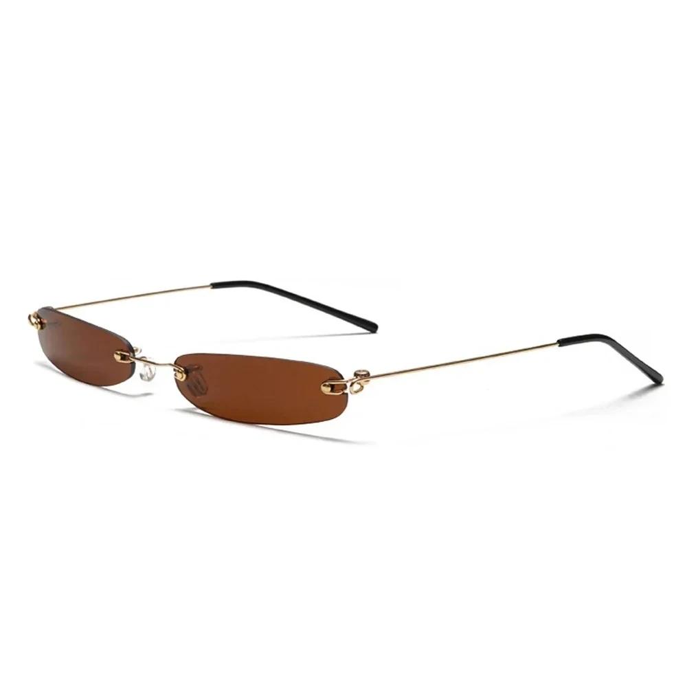 XaYbZc Narrow Sunglasses Rimless Rectangular Sun Glasses For Men Women Small Face Summer Red Blue Black