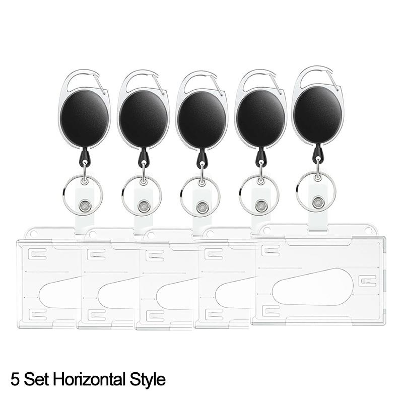 1/5Pcs Keychain Badge Reel Retractable Pass Work Permit Case Sleeve Dual Card Slot Card Holder Protector ID Tag Cover NEW