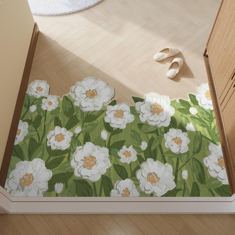 Bloemen deurmat fluweel microvezel rubber keukenmat tuin garage deur vloermat antislip tapijt entreekleed huishouden 40cmx60cm paars