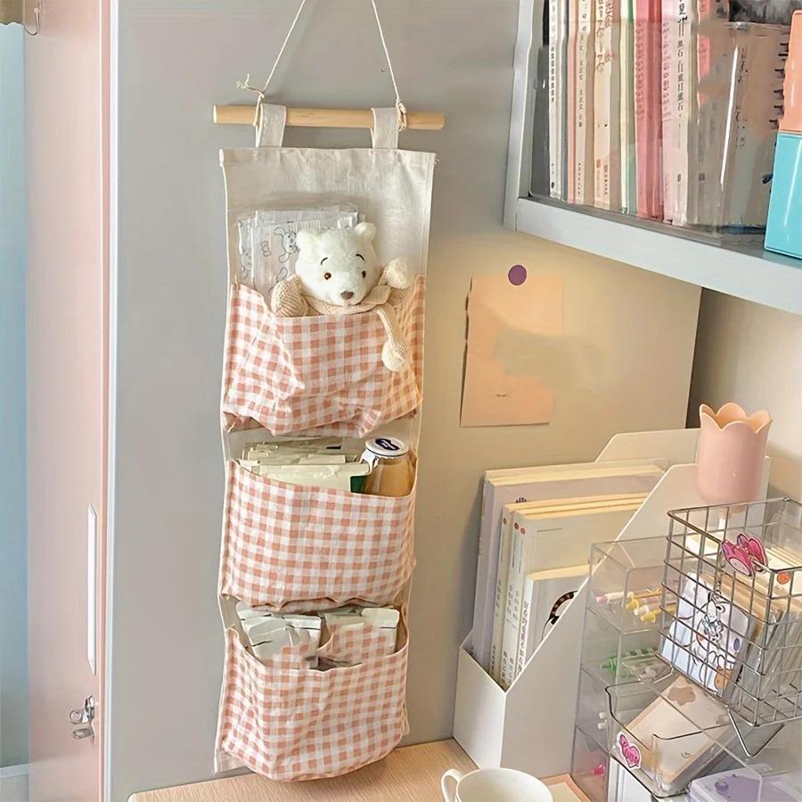 Cute Pink Hanging Wall Organizer with Multiple Pockets for Closet and Bedroom Space Saving Fabric Storage Solution Home Decor