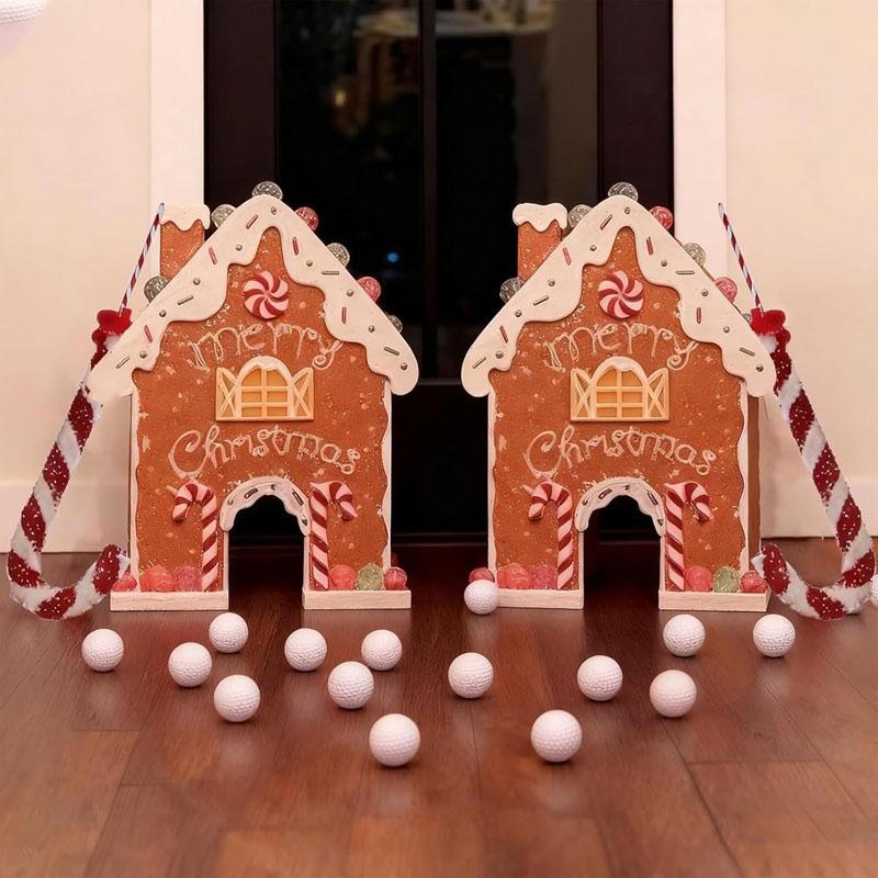 Gingerbread Golf Game Set Holiday Wooden Mini Golf with Candy Cane Club & Balls