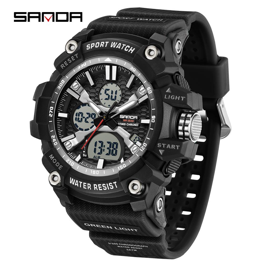 SANDA Fashion Men's Electronic Watch Multi Functional Outdoor Sports Waterproof Calendar Night Light LED Men's Watch