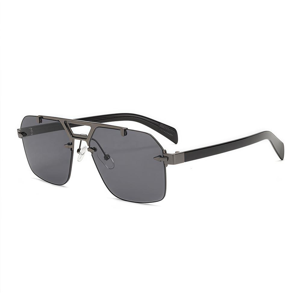 Luxury Retro Leopard Print Gradient Double Bridge Rectangular Sunglasses UV400 Frameless Design for Women and Men