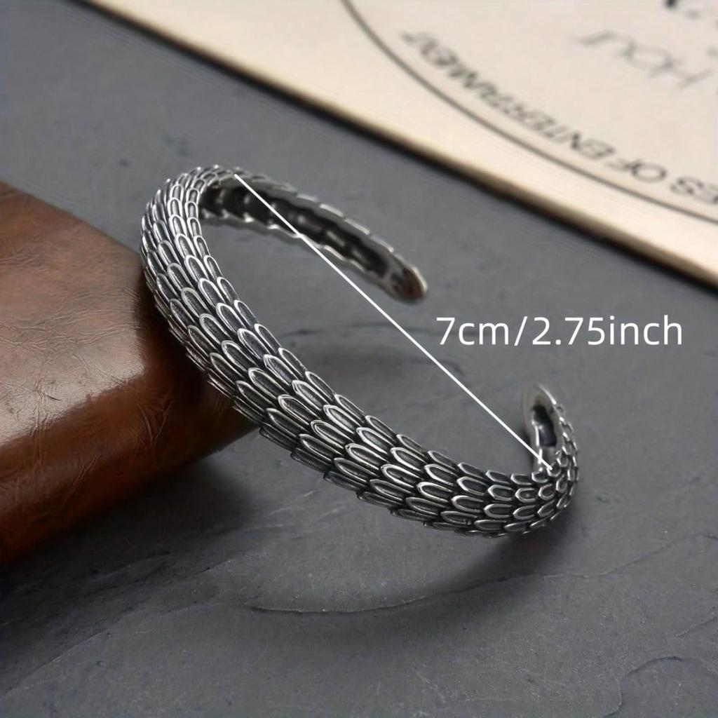 1pc 925 Silver Plated Personalized Dragon Scale Pattern Bracelet, Trendy and Retro Wristband