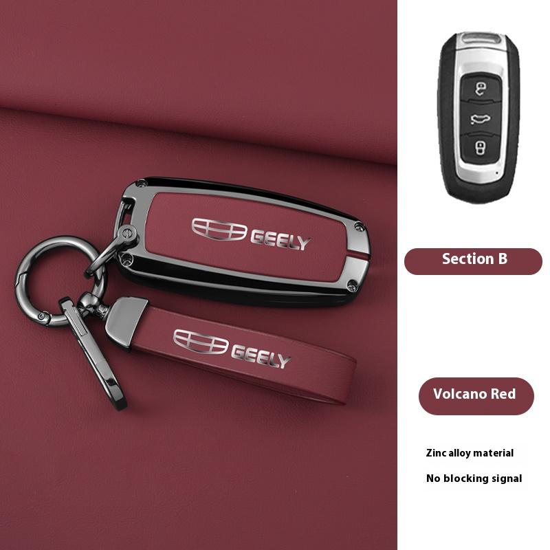 Alloy Genuine Leather Auto Intelligent Key Fob Case Cover Housing Fit For Geely Atlas Boyue Nl3 Ex7 Suv Gt Gc9 Emgrand X7 Borui Automotive Mount
