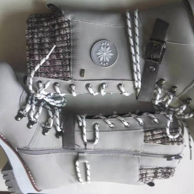 Women's Chunky Cotton Boots Winter New Round Head Suede Front Lace-up Side Zipper Platform High Boots