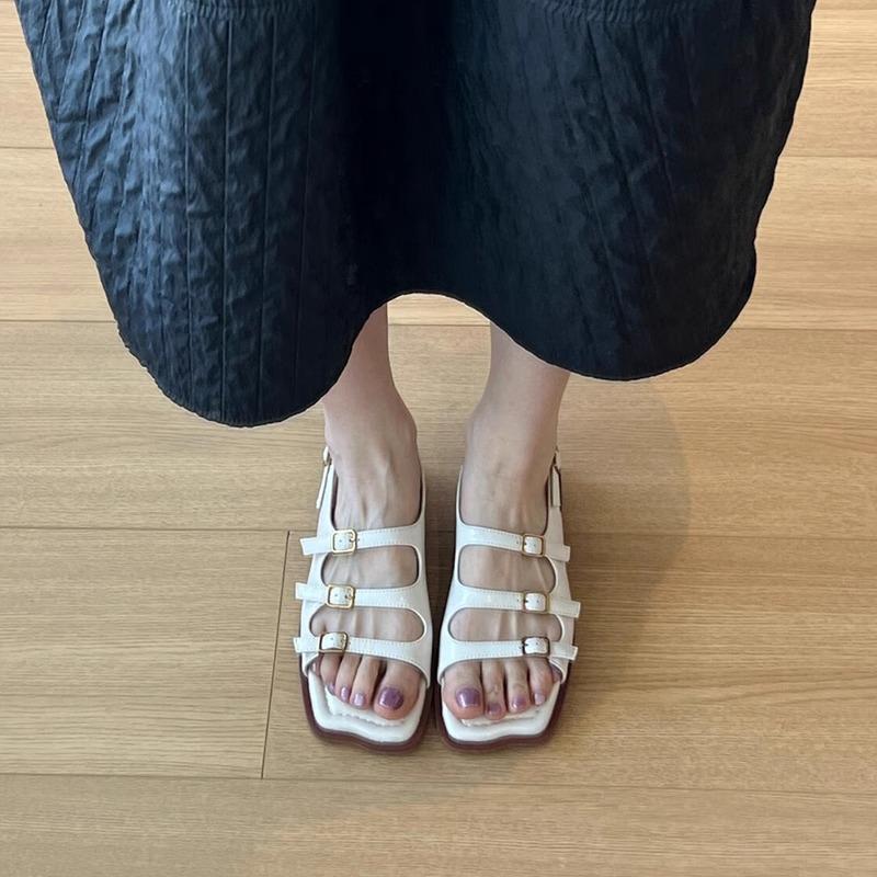 Fashion Fashion Belt Buckle Design White Flat Sandals Women High Quality Comfort  Low Heel Roman Sandals Summer Soft Leather Beach Shoes