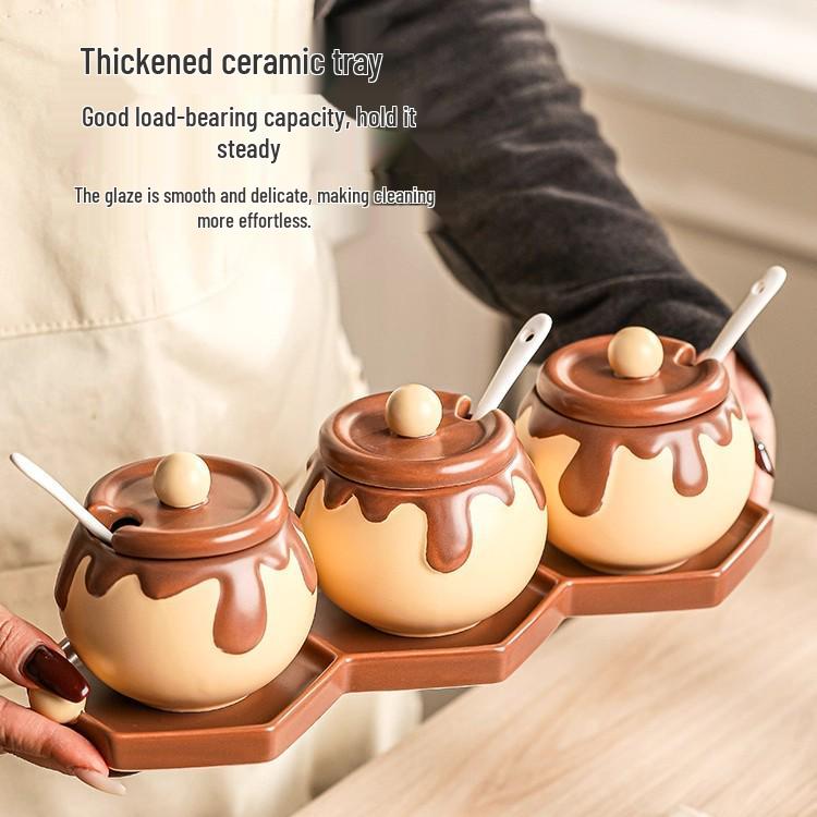 Ceramic Kitchen Seasoning Jar Set: Salt, MSG, Sugar, Pepper Storage Containers