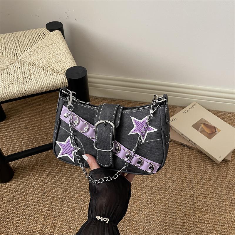Sweet and Cool Tomboy Style Large Capacity Chain Shoulder Bag with Crossbody Strap and Strap Bag for The Armpit