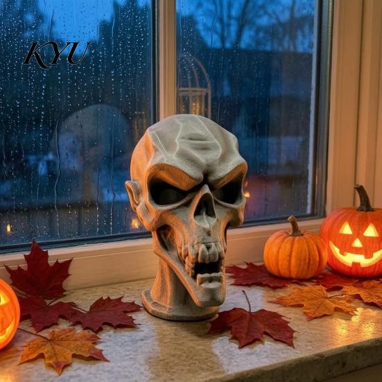 Dark Style Room Decor 3D Printed Skull Statue, Halloween Creepy Figurine, Gothic Table Scary Window Displays Centerpiece, Spooky Ornament for