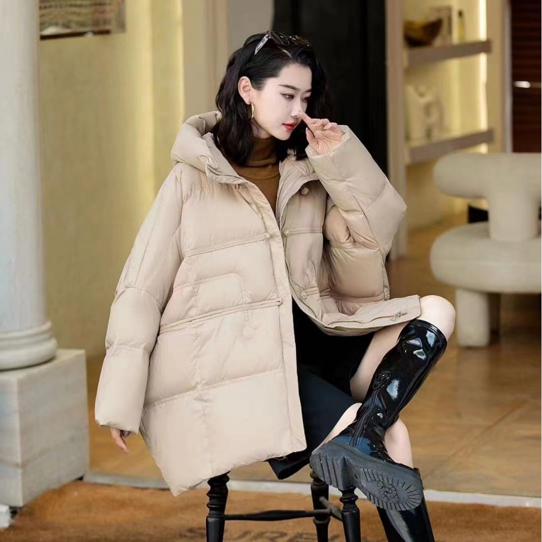 

Свободная куртка с капюшоном для женщин, повседневная парка, пальто, теплое пальто, свободное, удобное, осень-зима One Size бежевый