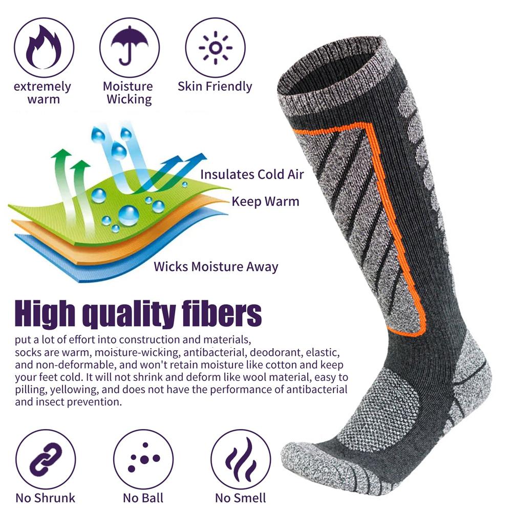 1 Pair Ski Socks for Women Men Compression Knee High Winter Warm Socks for Skiing Snowboarding Outdoor Sports Gift