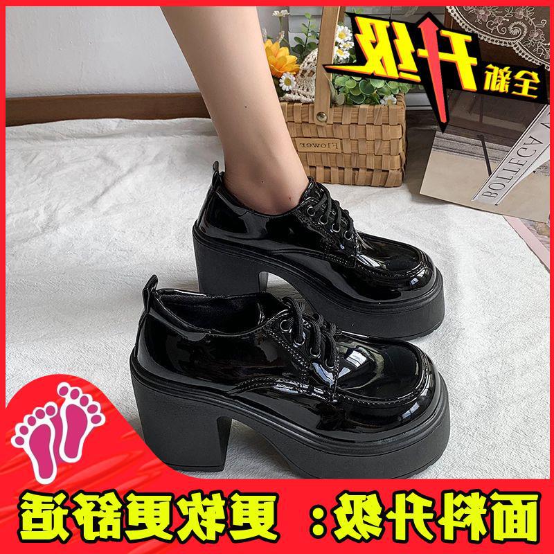 

Универсальные весенние туфли для увеличения роста, новые британские туфли из кожи, женские туфли на шнуровке, с толстым каблуком и круглым носком, черные туфли на платформе, модные 35
