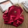 Children's Zodiac Horse Red Fleece Hoodie - Versatile Pullover for Older Kids