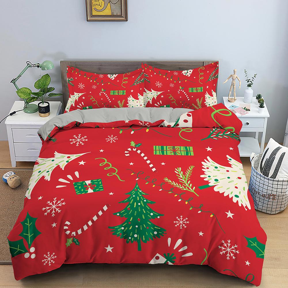 Merry Christmas King Queen Duvet Cover Xmas Bedding Set For Kid Santa Claus Quilt Cover Cartoon 2/3Pcs Polyester Comforter Cover