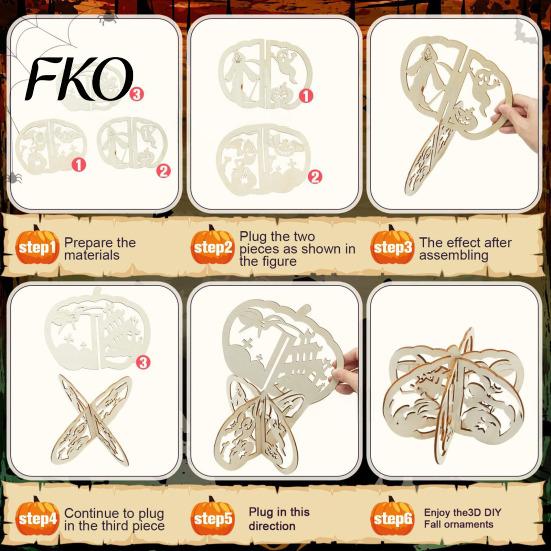 Wooden Shapes for Painting Halloween Pumpkin Craft Kit, 17cm DIY Unfinished Wood Slice Projects Kids, Hollow Cutouts Painting, Fall Themed Art