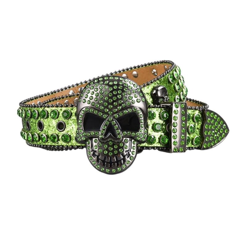 Women Rhinestones Belt for Jeans Skull Rivets Studded Waist Belt Blingbling Belt for Pants Cowboy Belt Waiststrap