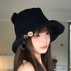 Cat Ears Button Bucket Hat Female Summer Cute Versatile Big Eaves Show Washbasin Hat Travel Sun Protection Hat