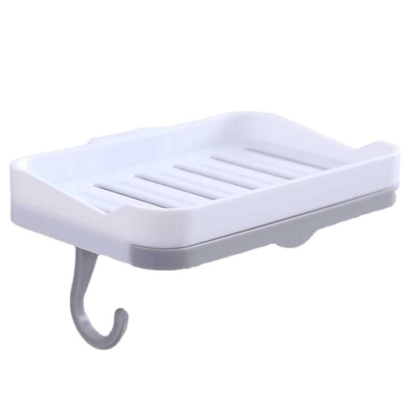 Punch-Free Wall-Mounted Soap Dish Rack with Hooks and Draining Shelf