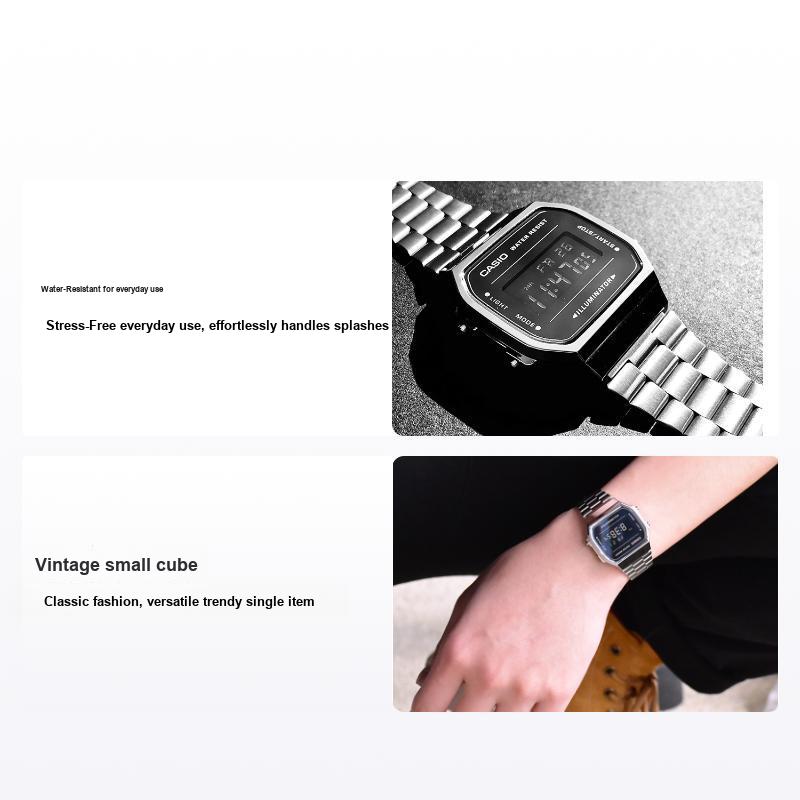 Casio Vintage A168 Classic Silver Square Retro Waterproof Quartz Watch Unisex watches Black A168WEM-1 Regular Watch Box,Silver