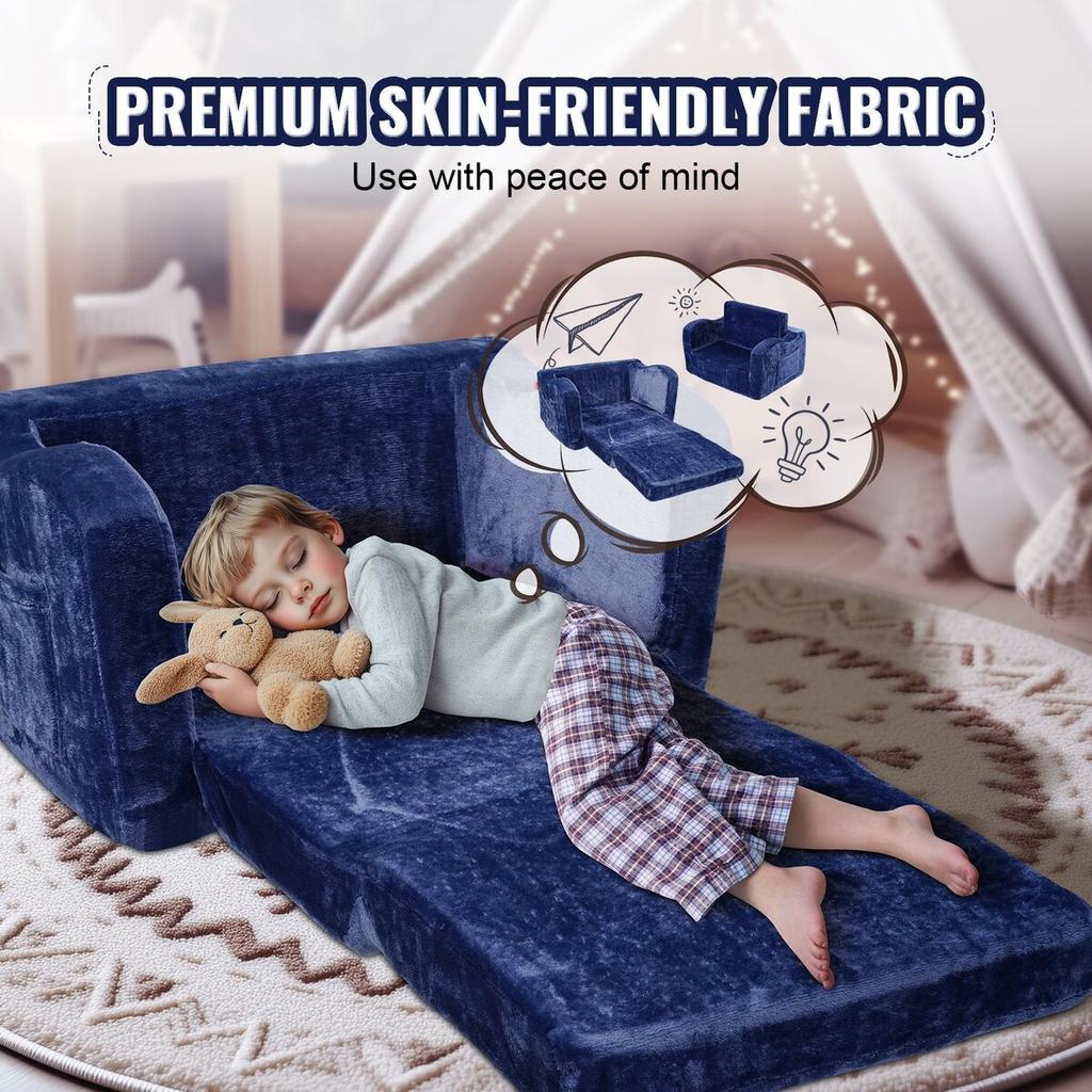 Baby Chair Foldable 2-in-1 Comfy Baby Lounger Couch Kids Sofa Blue