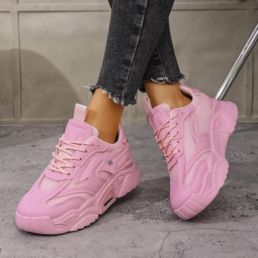 Fashion Spring Purple Platform Sneakers Thick Sole Sports Shoes Mesh Breathable Casual Sneakers Women Shoes Slip-on Ladies Sneakers
