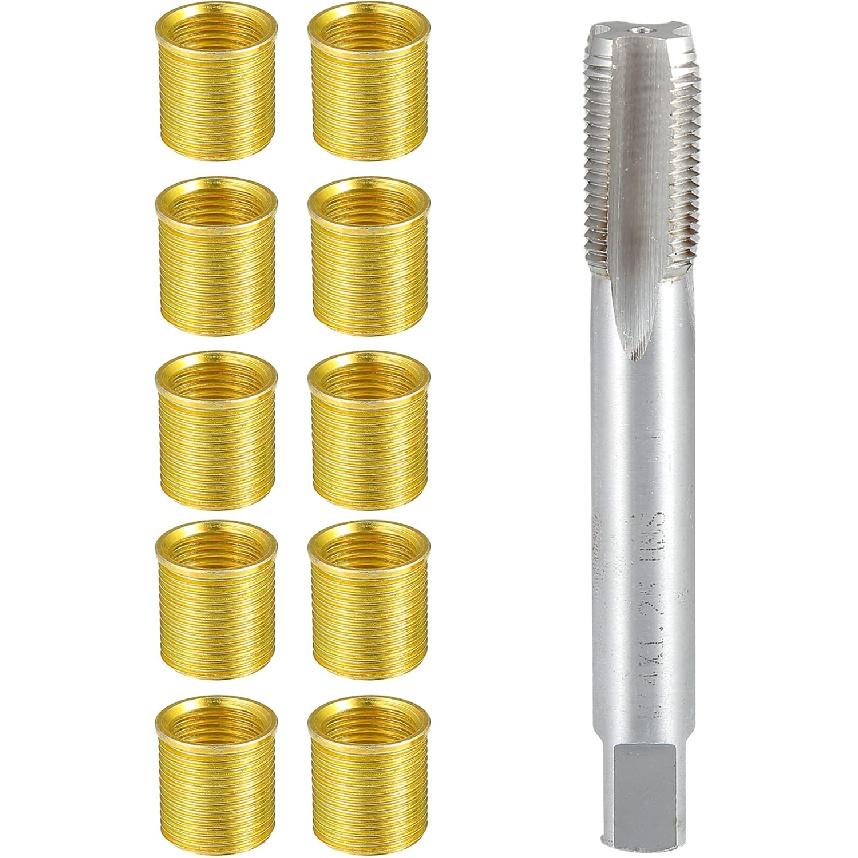 Outer Universal Spark Plug Thread Repair Tools Set with M12x1.25 Inner Thread Inser and M14x1.25 Tap/Engine Repair Tools/Durable/Gold Tone