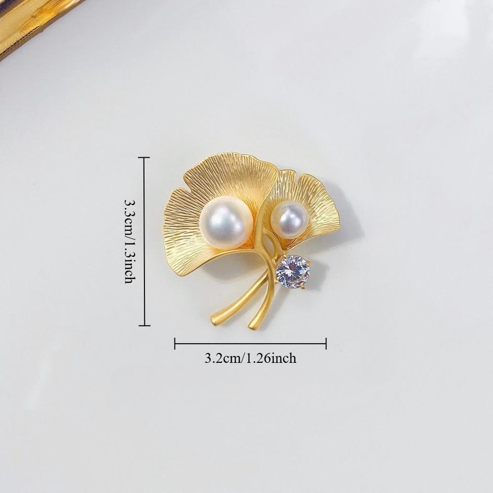 New Ginkgo Leaf Brooch for Women Shining Crystal Zircon Pearl Plant Brooch Wedding Party Clothing Jewelry