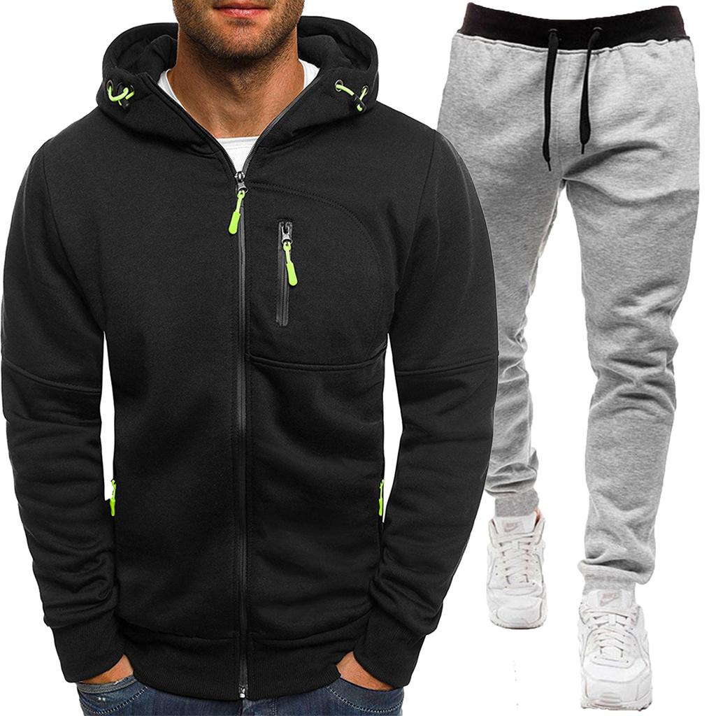 And New Sportswear Jacket Long Sleeve Pants Hooded Casual Zipper Cardigan Men's Set