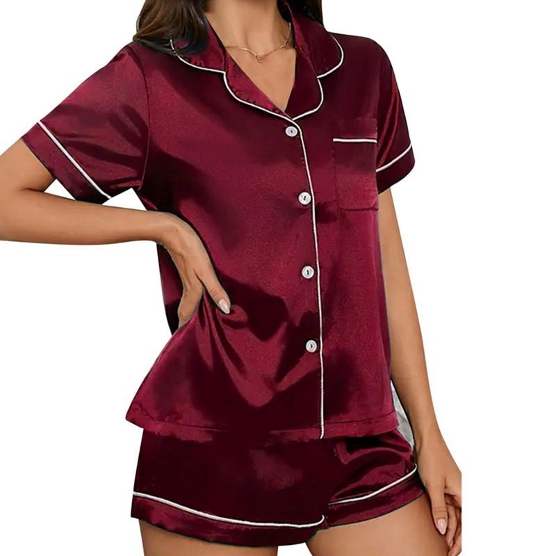 

Женский пижамный комплект с коротким рукавом, топ на пуговицах и шорты, удобная домашняя одежда S