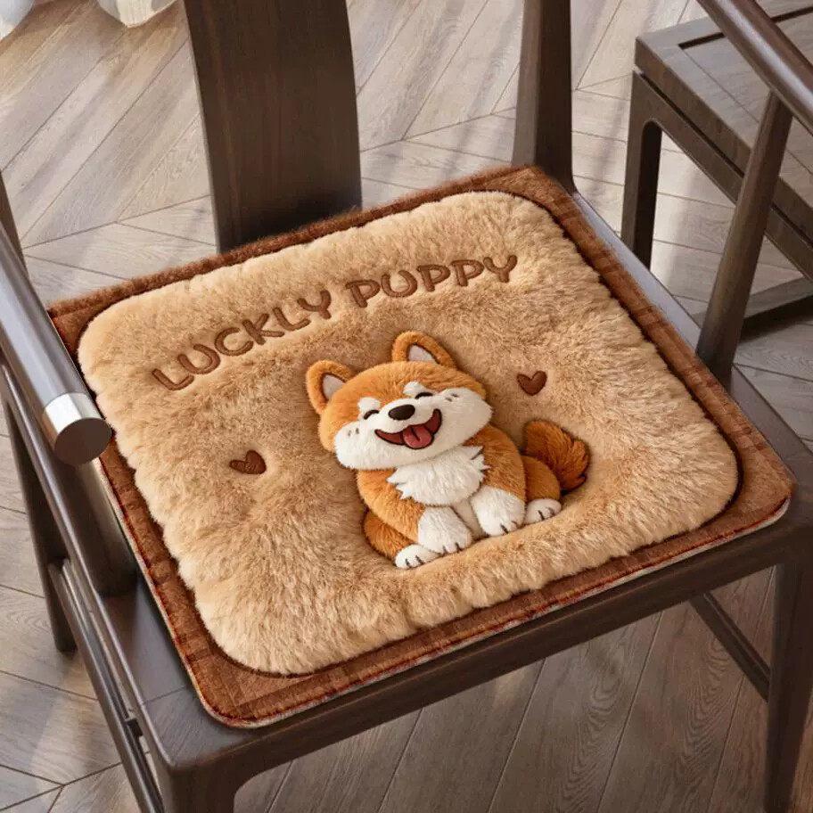 Cute Cartoon Faux Cashmere Office Seat Cushion - Plush, Cold-Proof, and Soft for Long-Term Sitting