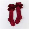1 Paar Süße Baumwoll-Wadenlange Socken Mit Schleifenmuster-Design Für Kleine Mädchen Alltagsparty