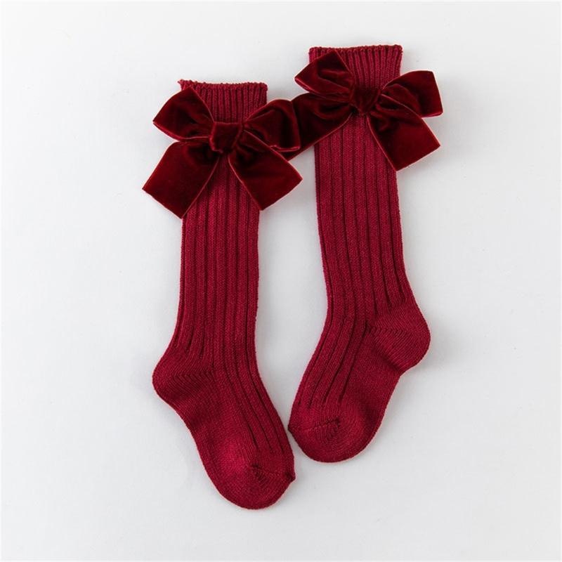 1 Paar Süße Baumwoll-Wadenlange Socken Mit Schleifenmuster-Design Für Kleine Mädchen Alltagsparty