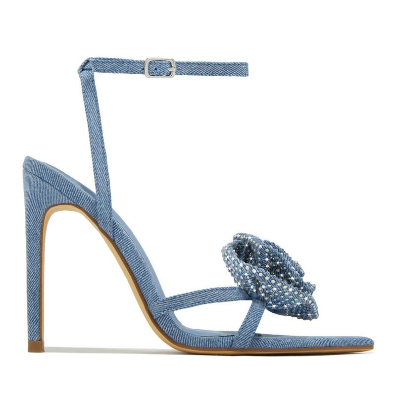 Fashion 2025 High Heeled Sandals For Women Heels Pointed Silk Rhine-diamond Flowers Heels
