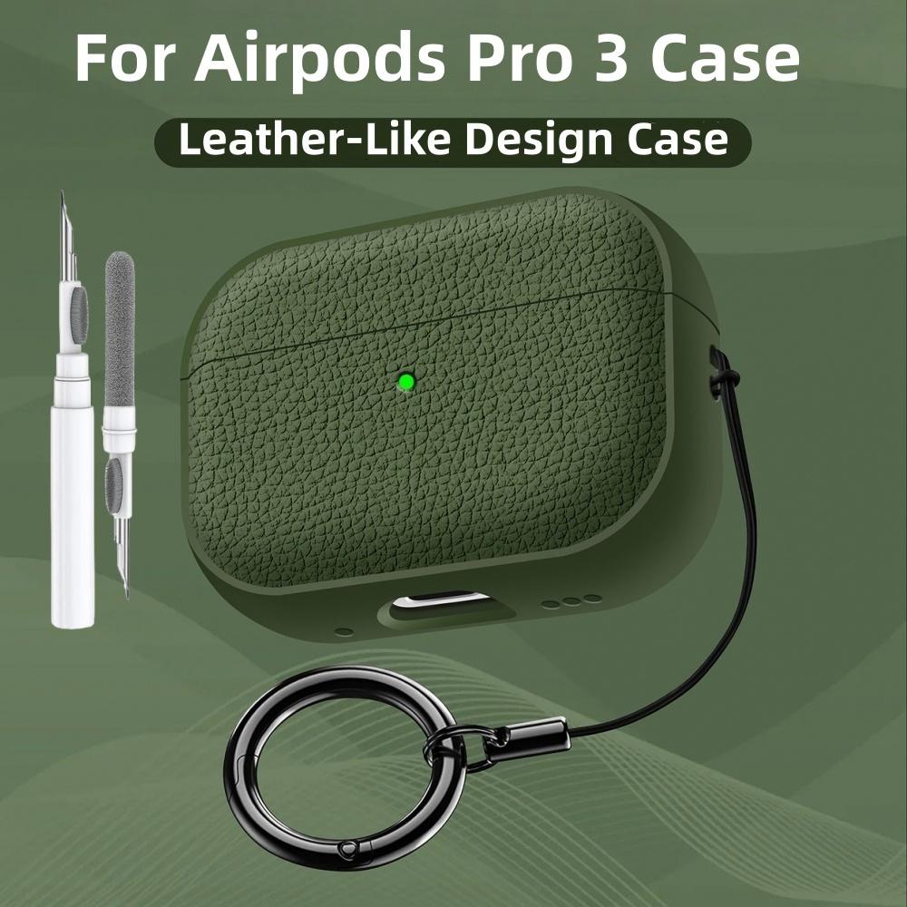 For Airpods Pro 3 Case Soft TPU Leather-Like Design Protective Cover with Lanyard and Cleaner Kit For Apple Latest Airpods Pro 3