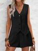Elegant Women's V-neck Button Decor Vest & Shorts Two-Piece Set - 2025