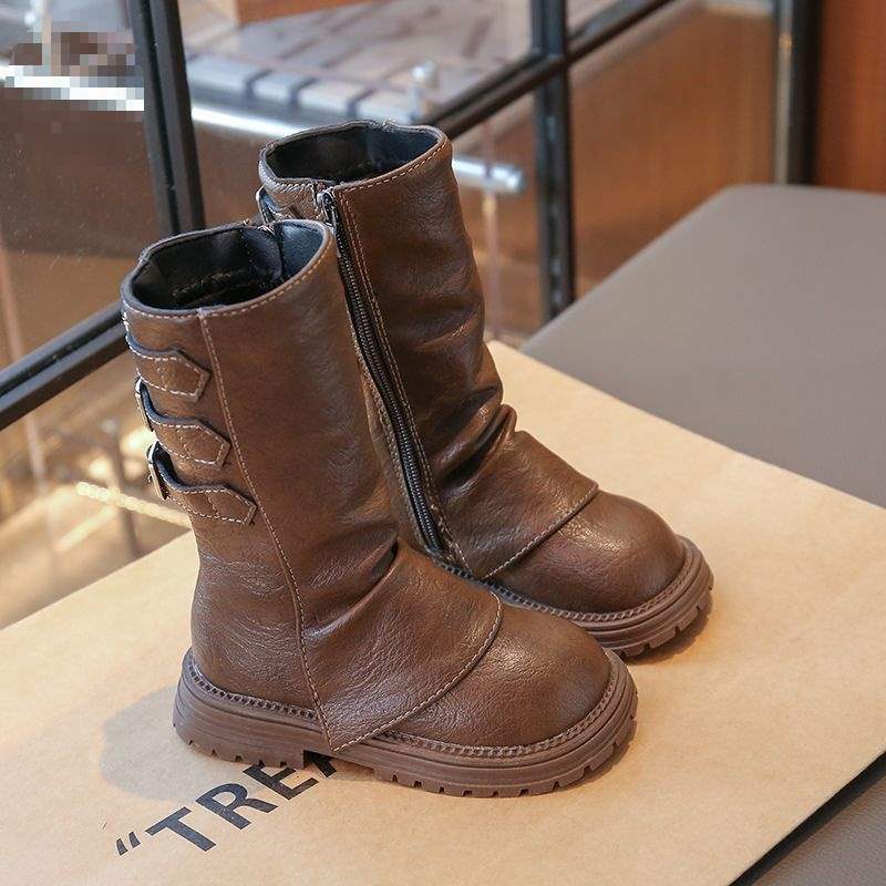 

Girls boots 2025 new spring and autumn black trend boots medium and older children s versatile foot protectors foreign style knight boots 37 yards inner length about 22.6cm