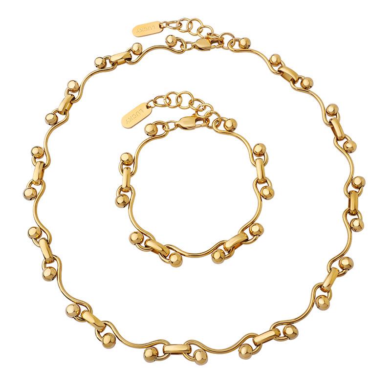 European Spicy Girl Layered Chunky Chain Necklace & Bracelet Set - Gold-Plated Titanium Steel