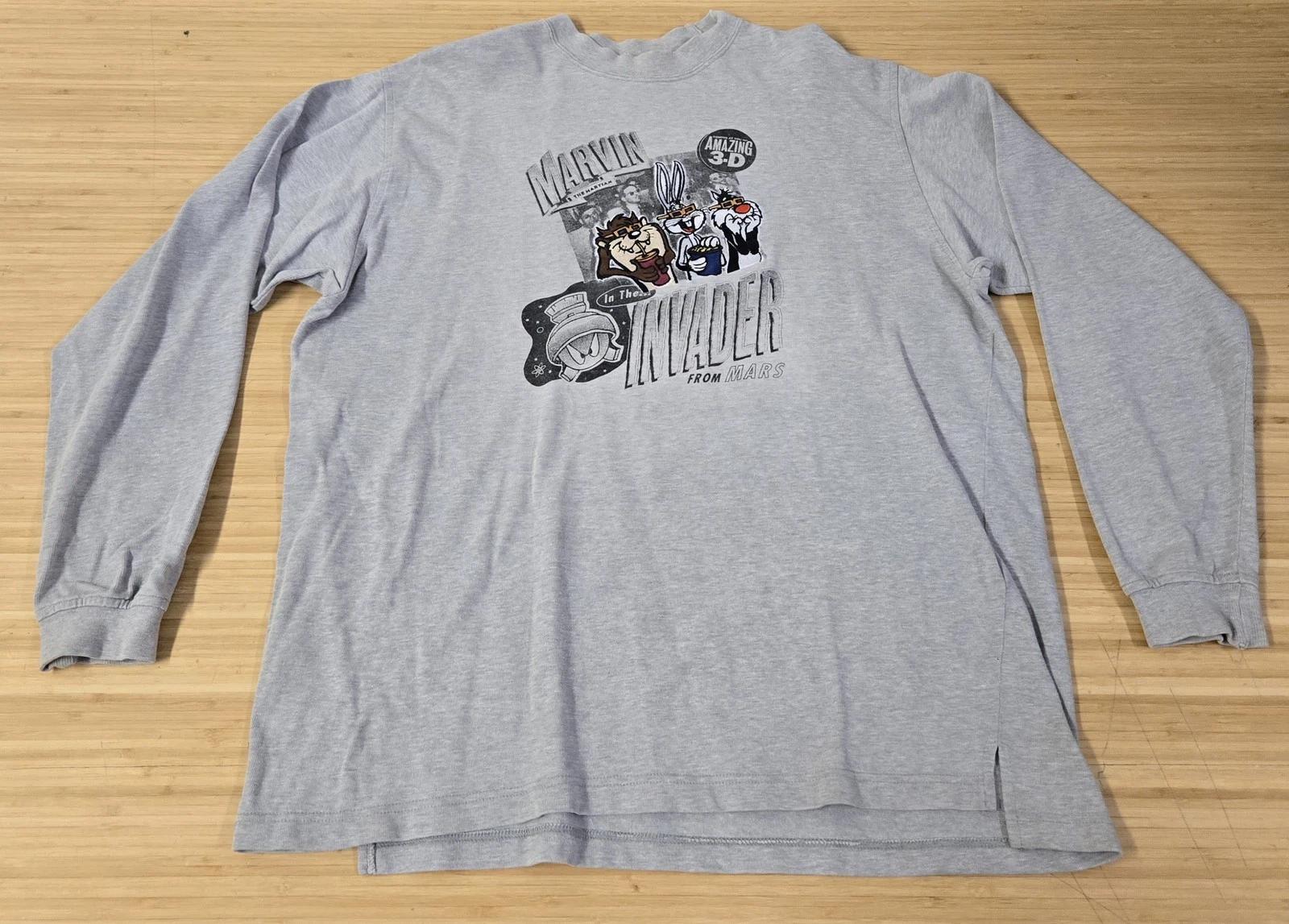 Vintage Looney Tunes Marvin The Martian Shirt Mens Large Gray 3D Invader 90s WB S