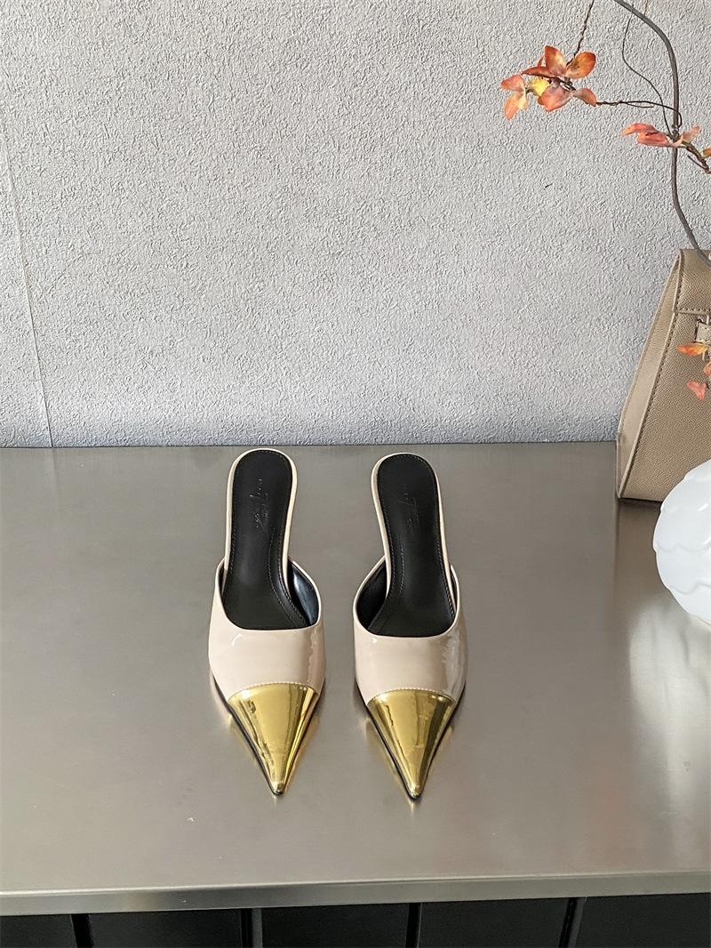 

Весна новая остроносая тонкий каблук высокий каблук темперамент тонкий модный леопардовый принт сумка голова полушлепки женская обувь уличные тапочки 40 абрикосовый